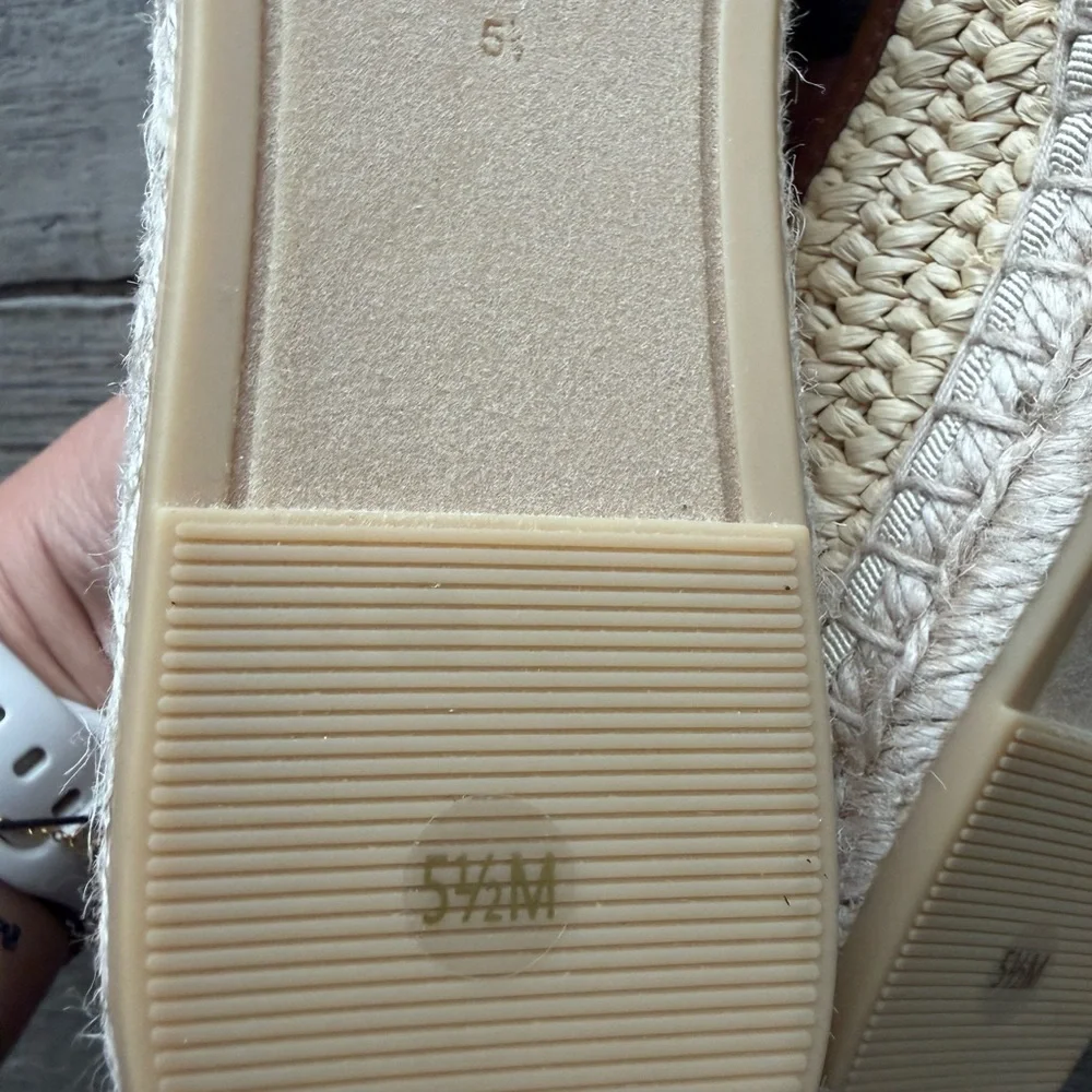 Tory Burch Cream Woven Espadrilles with Brown Logo Trim